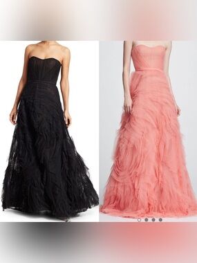 NWT Marchesa Notte Strapless Textured Tulle Maxi Gown / Dress in Black. Size 4